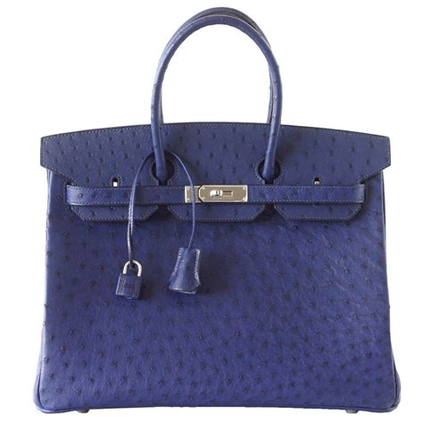 hermes blue iris ostrich|HERMES BIRKIN 35 Bag Rare Jewel Toned BLUE IRIS Ostrich .